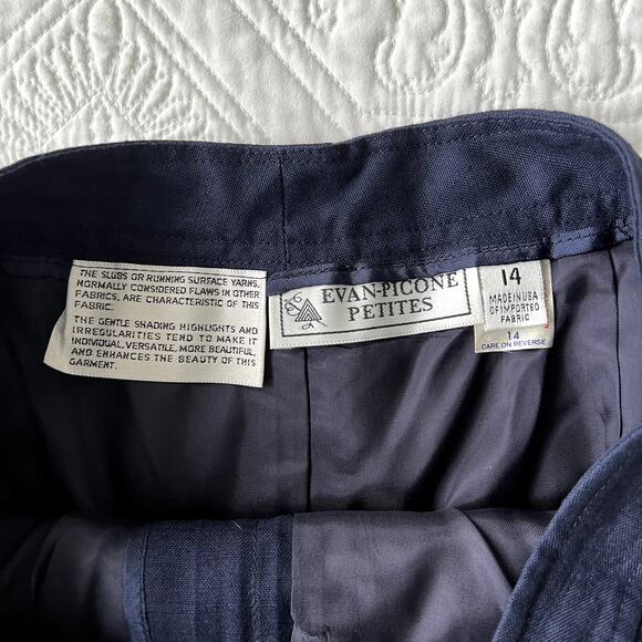 Vintage Evan Picone Trousers Navy Blue Flat Front No Pockets 14 Petite NWT - Picture 4 of 4